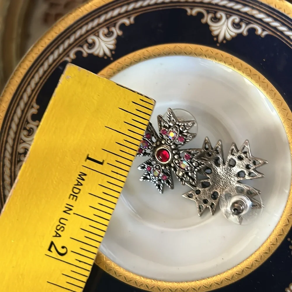 Vintage AB Maltese Cross Pierced Earrings